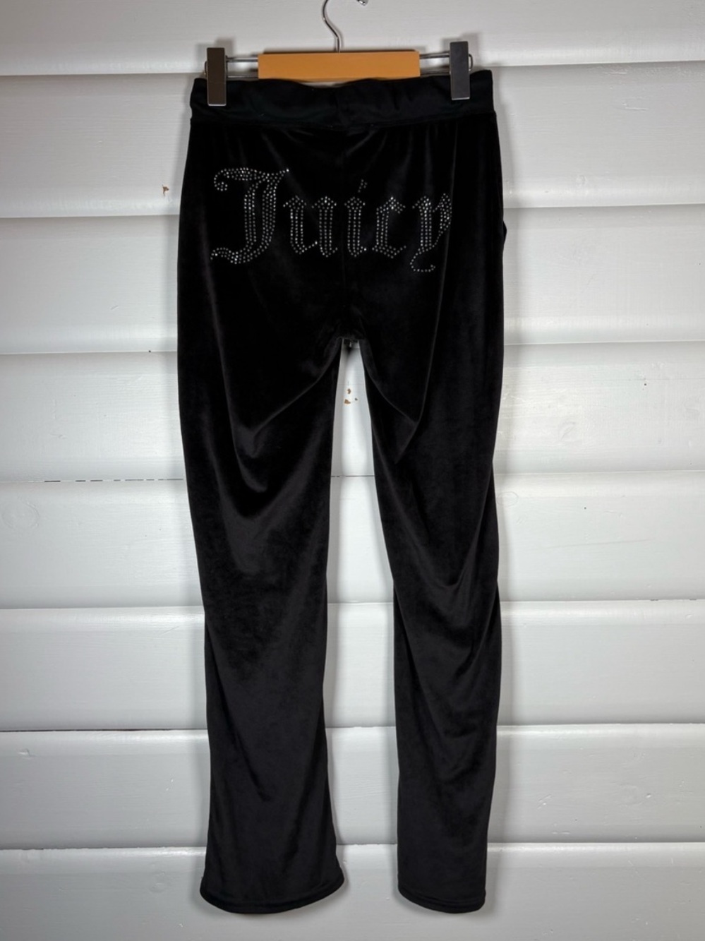 Juicy Couture Black Velour Rhinestone Logo Bootcut Track Pants Y2K S
